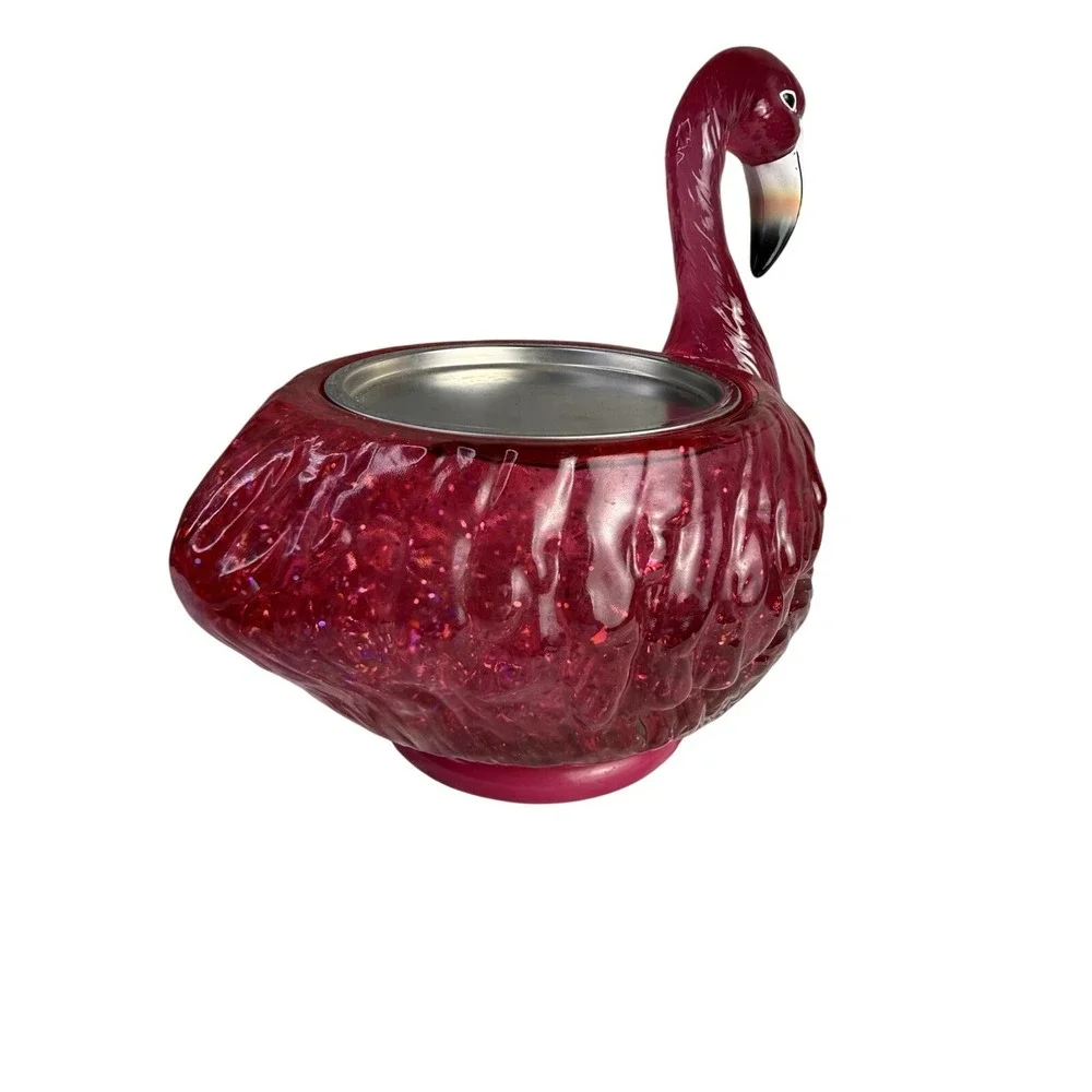 Bath & Body Works PINK FLAMINGO 3-Wick‎ Glitter Swirl Water Globe Candle Holder - Picture 4 of 7